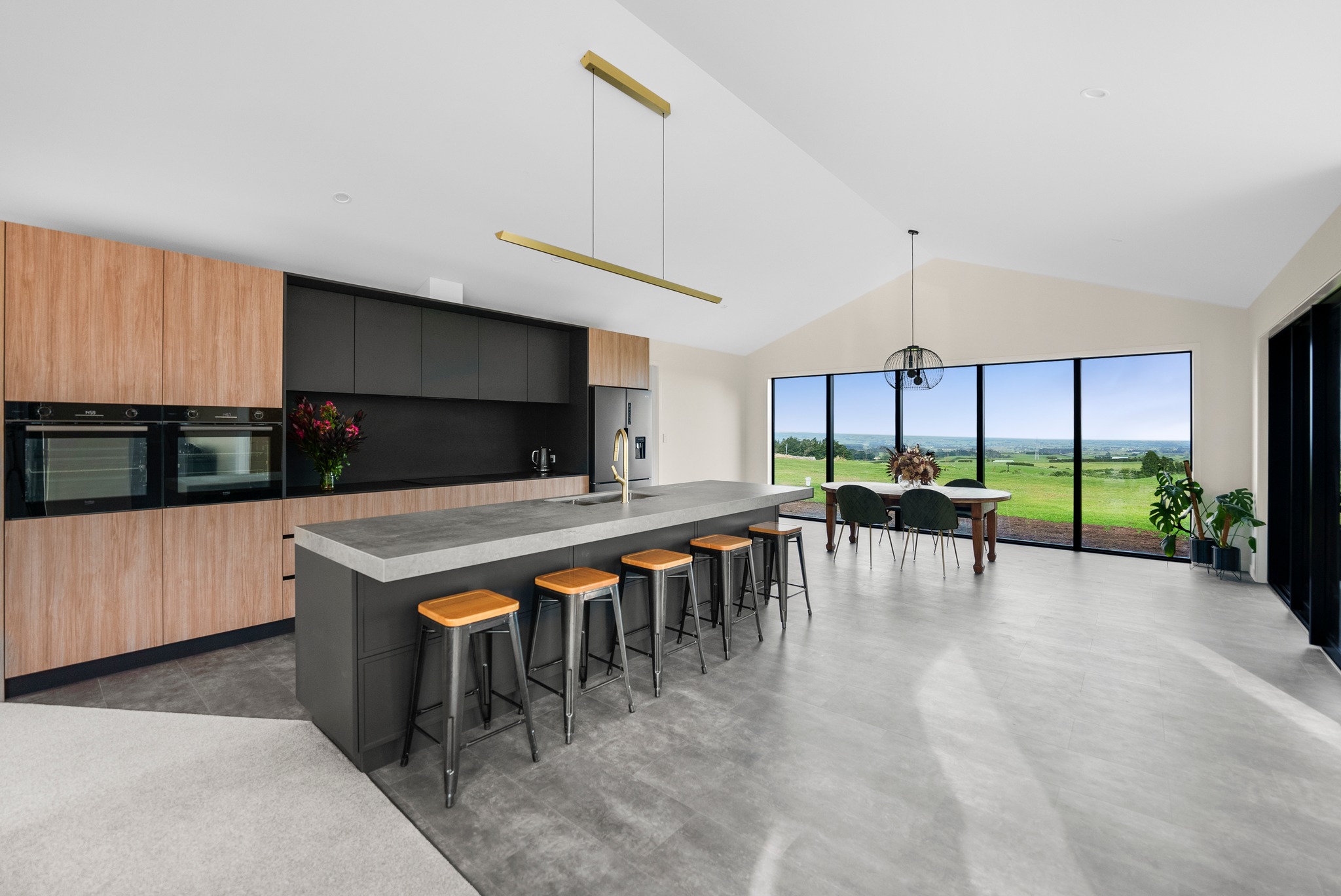 Large kitchen with aluminium windows