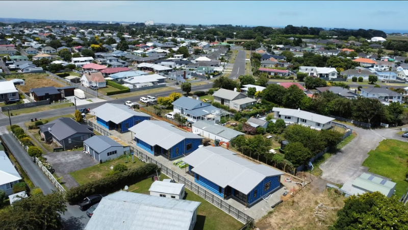 Aerial view of multi-residential development with aluminium windows and doors in suburban New Zealand