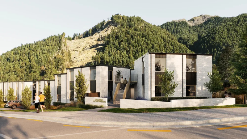 Architectural render of Maribel Apartments showing tall windows across the multi-residential façades.