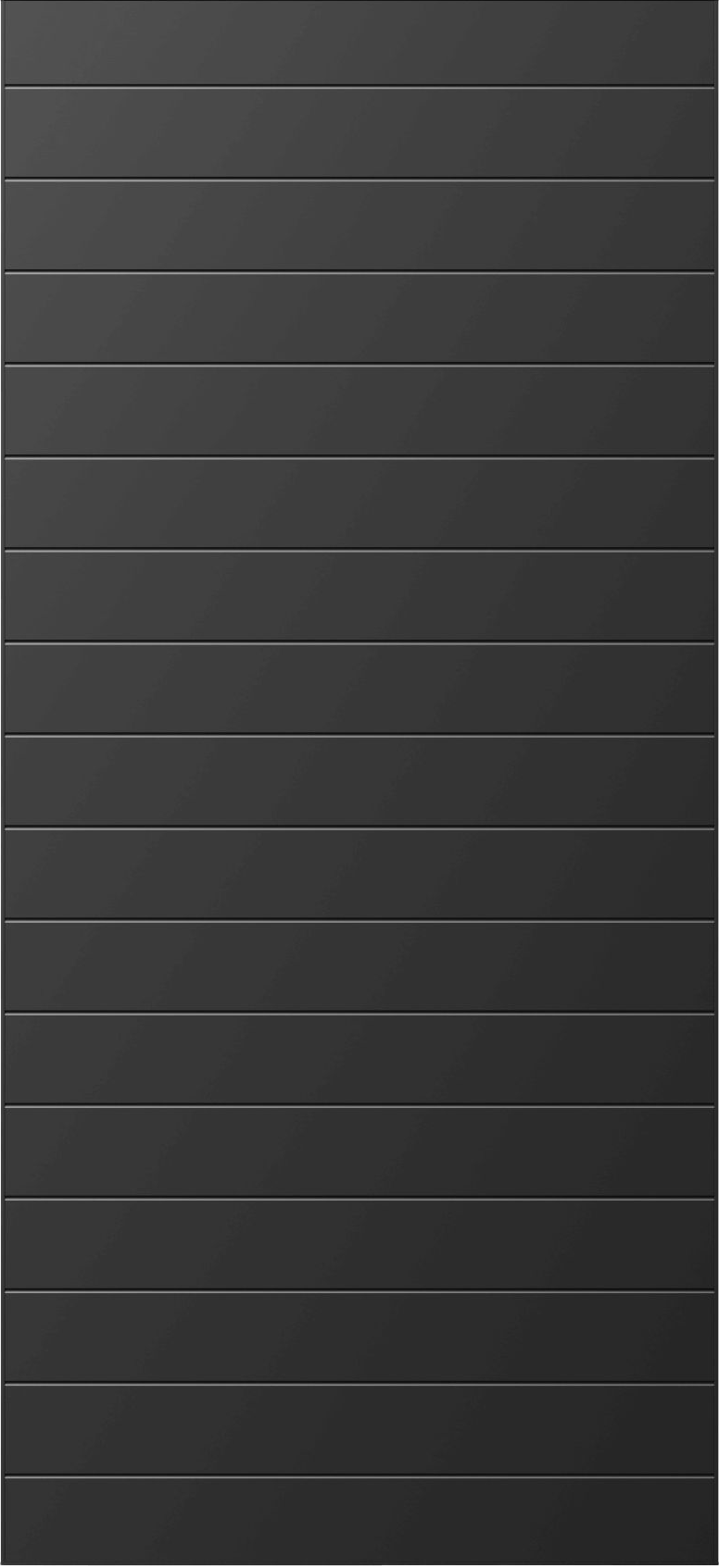 ATHV00 Horizontal-groove aluminium entrance door with a clean, uniform pattern of narrow matte black slats.