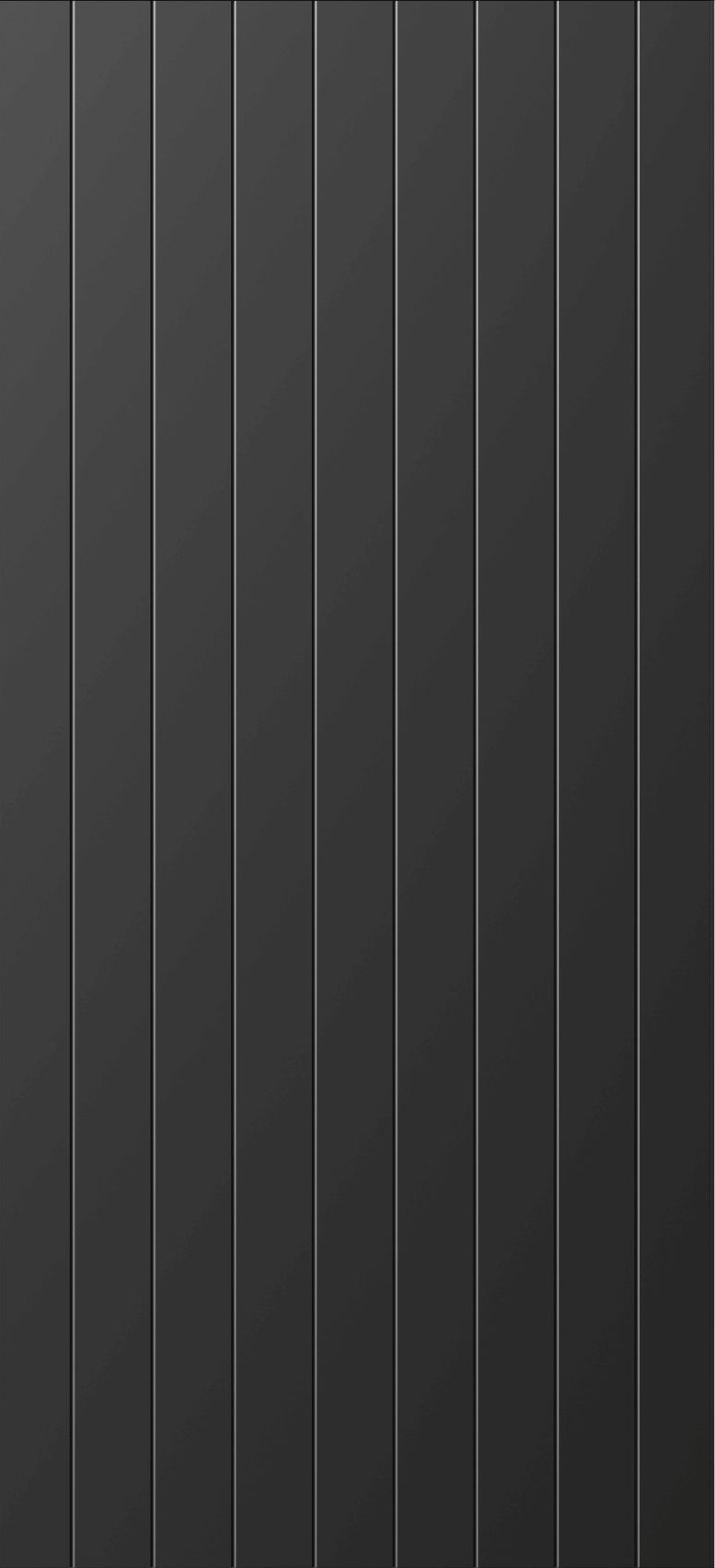 ATVV00 - Matte black aluminium entrance door with evenly spaced vertical grooves for a classic panelled look.
