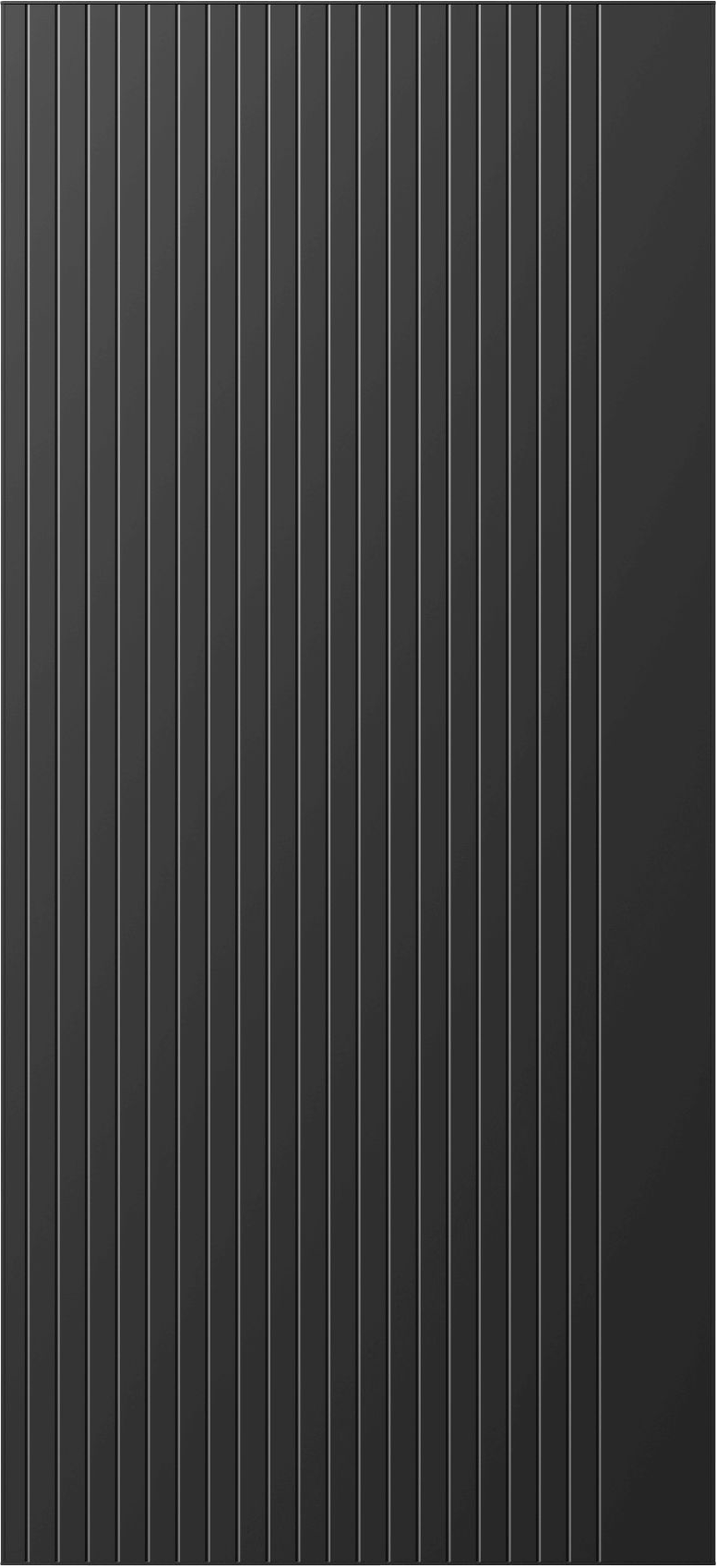 ATVV53 - Matte black entrance door with subtle vertical grooves, where the right-hand third of the panel remains smooth.